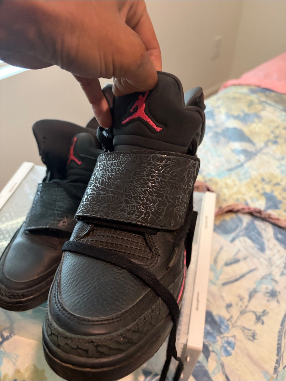 Jordan Kids Black Sneakers with Pink Jumpman Accents